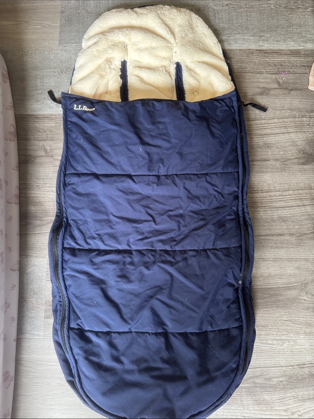 LL Bean Navy Blue Fleece-Lined sleeping bag